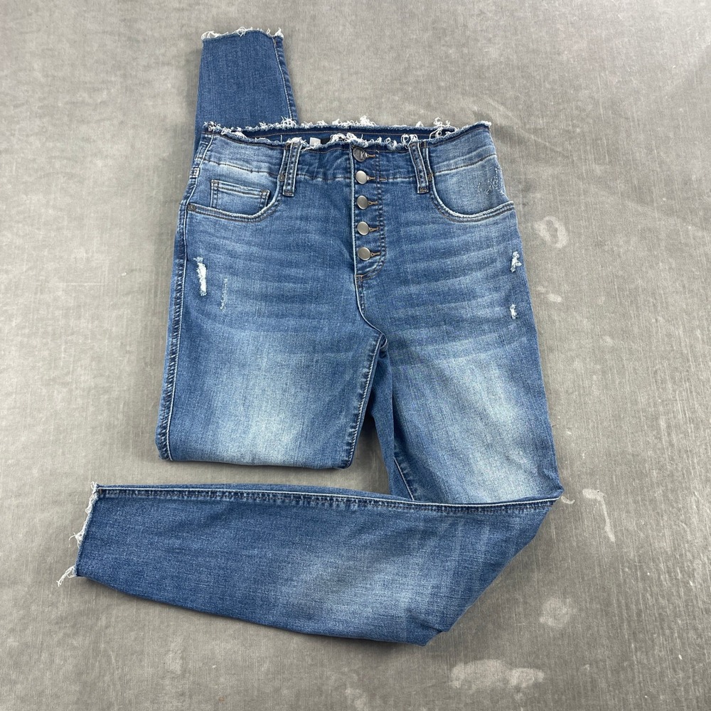 KUT from the Kloth Women 8 Blue Skinny Jeans Exposed Button Fly Raw Hem